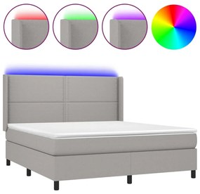 Κρεβάτι Boxspring με Στρώμα &amp; LED Αν.Γκρι 160x200εκ. Υφασμάτινο - Γκρι