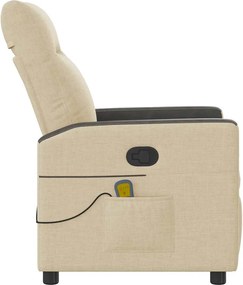 vidaXL Πολυθρόνα Μασάζ Ανακλινόμενη Κρεμ Υφασμάτινη