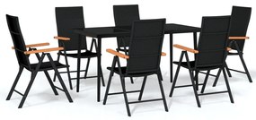 vidaXL Σετ Τραπεζαρίας Κήπου 7 Τεμαχίων Μαύρο