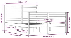 Πλαίσιο Κρεβατιού 160 x 200 εκ. από Μασίφ Ξύλο Πεύκου - Καφέ