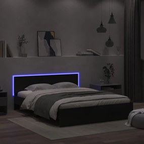vidaXL Πλαίσιο Κρεβατιού με Κεφαλάρι/LED Μαύρο 160 x 200 εκ