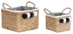 Σετ Καλαθιών DKD Home Decor Φυσική ίνα Πομπώματα 33 x 33 x 25 cm