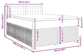 Κρεβάτι Boxspring με Στρώμα Σκούρο Γκρι 160x200 εκ. Βελούδινο - Γκρι