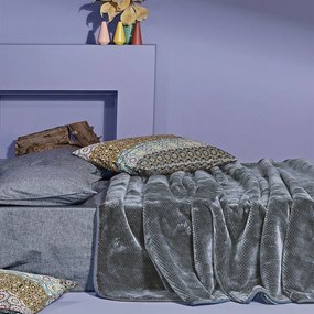 Κουβέρτα Βελουτέ Bella 24 Dark Grey Kentia Μονό 160x220cm Πολυέστερ