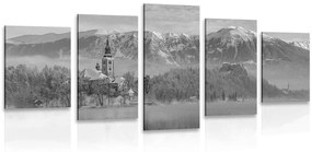 Εκκλησία 5 μερών στη λίμνη Bled στη Σλοβενία ​​σε ασπρόμαυρο - 100x50