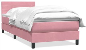 vidaXL Κρεβάτι Boxspring με Στρώμα Ροζ 90x220 εκ. Βελούδινο