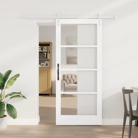vidaXL Συρόμενη Πόρτα με Σετ Εξαρτημάτων Λευκή 78x202 εκ. Στερεό Ξύλο Πεύκου
