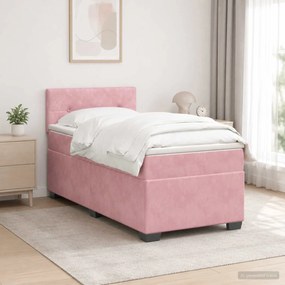 vidaXL Κρεβάτι Box Spring με Στρώμα και LED Ροζ 100 x 200 cm Βελούδο