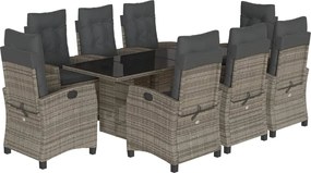 vidaXL Σετ Τραπεζαρίας Κήπου 9 τεμ. Γκρι Συνθ. Ρατάν με Μαξιλάρια