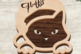 Intra απο ξύλο plywood 3mm-4mm πάχος Χριστουγεννιάτικο μπιχλιμπίδι γάτας με στρώσεις Δίασταση 8x8 cm INTRAFABR-77069763