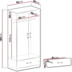 Ντουλάπα Trafiko δίφυλλη-Leuko-Roz - 90.00Χ50.00Χ189.00cm