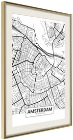 Αφίσα - City map: Amsterdam - 20x30 - Χρυσό - Με πασπαρτού