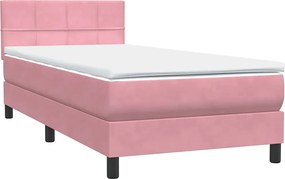 vidaXL Κρεβάτι Boxspring με Στρώμα Ροζ 80x220 εκ. Βελούδινο