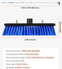 VEVOR Water Fed Pole Kit 9m Solar Panel Cleaning Pole with Extendable Handle