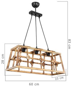 Φωτιστικό οροφής τρίφωτο PWL-1029 Ε27 φυσικό-μαύρο 60x23x83εκ
