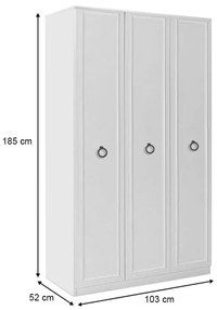 Ντουλάπα ρούχων Hampton Megapap τρίφυλλη χρώμα λευκό 103x52x185εκ.