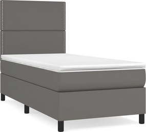 vidaXL Κρεβάτι Boxspring με Στρώμα Γκρι 100x200εκ. από Συνθετικό Δέρμα