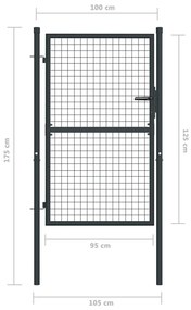 vidaXL Πόρτα Περίφραξης με Πλέγμα Γκρι 100 x 175 εκ. Γαλβαν. Χάλυβας