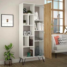 Βιβλιοθήκη Jedda Megapap χρώμα λευκό - sapphire oak 80,6x29,6x191εκ.