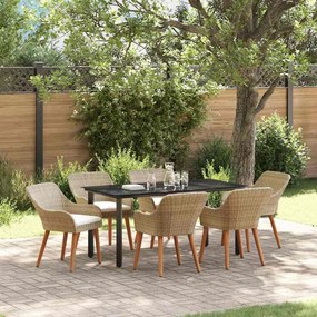 vidaXL Σέτ φαγητού για κήπο με μαξιλάρι 7 pcs Μπεζ συνθετικό ρατάν