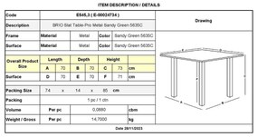 BRIO Slat Τραπέζι Κήπου - Βεράντας, Μέταλλο Βαφή Sandy Green 5635C 70x70x73cm