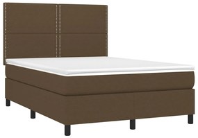 vidaXL Κρεβάτι Boxspring με Στρώμα &amp; LED Σκ.Καφέ 140x190εκ. Υφασμάτινο