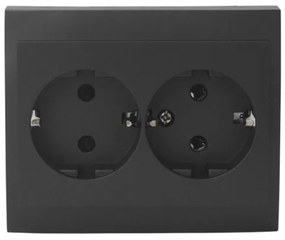 Πρίζα Διπλή Σούκο 16Α Πλήρης Lumen-15-0131-Ανθρακί 15-0131