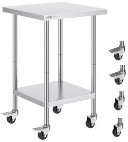 VEVOR Stainless Steel Work Table Commercial Prep Table 24x24 Inch With 4 Casters