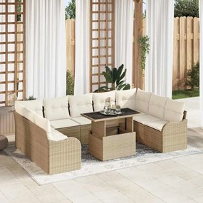 vidaXL Σετ Καναπέ Κήπου με μαξιλάρι 10 pcs Μπεζ Πολυ ράταν