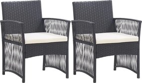 vidaXL Πολυθρόνες Εξωτερ. Χώρου 2 τεμ. Μαύρες Συνθ.Ρατάν με Μαξιλάρια