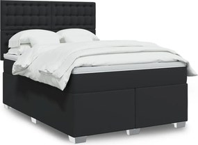 vidaXL Κρεβάτι Boxspring με Στρώμα Μαύρο 140x190εκ.από Συνθετικό Δέρμα