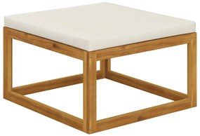 vidaXL Υποπόδιο από Μασίφ Ξύλο Ακακίας με Λευκό Κρεμ Μαξιλάρι
