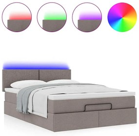 vidaXL Οθωμανικό κρεβάτι με στρώμα & LEDs Taupe 140x200 cm Ύφασμα