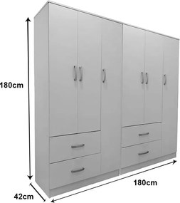 Ντουλάπα εξάφυλλη Athos pakoworld λευκή 180x42x180εκ
