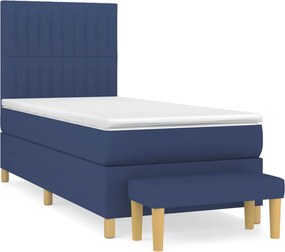 vidaXL Κρεβάτι Boxspring με Στρώμα Μπλε 100 x 200 εκ. Υφασμάτινο