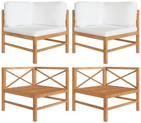 vidaXL Καναπέδες Γωνιακοί 2 τεμ. από Μασίφ Ξύλο Teak με Κρεμ Μαξιλάρια