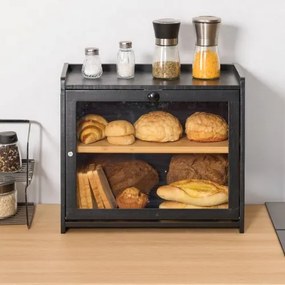 VEVOR Double Layer Bread Box for Kitchen Counter Bamboo Storage Bread Container