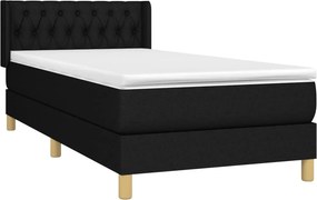 vidaXL Κρεβάτι Boxspring με Στρώμα Μαύρο 90x200 εκ. Υφασμάτινο