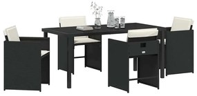 vidaXL Σέτ φαγητού για κήπο με μαξιλάρι 5 pcs Μαύρο συνθετικό ρατάν