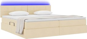 vidaXL LED Κρεβάτι αποθήκευσης με στρώμα Κρέμ 200 x 200 cm Ύφασμα