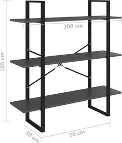 vidaXL Βιβλιοθήκη Γκρι 100 x 30 x 105 εκ. από Επεξ. Ξύλο
