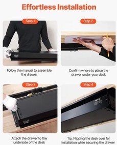 VEVOR 33" Under Desk Drawer Organizer Slide-out Drawer Space Saver Home Office