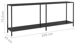 Τραπέζι Κονσόλα Μαύρο 200 x 35 x 75,5 εκ. από Ψημένο Γυαλί - Μαύρο