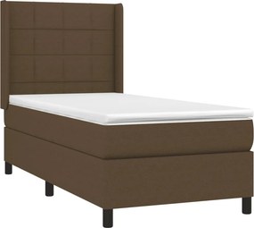 vidaXL Κρεβάτι Boxspring με Στρώμα Σκούρο Καφέ 90x200 εκ. Υφασμάτινο