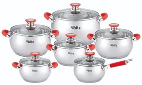 Σετ μαγειρικών σκευών Oliver Voltz OV51210N12, 12h, Induction, Λαβές σιλικόνης, Inox/κόκκινο