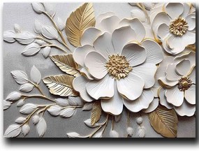 Πίνακας Καμβάς 895FNA1207 100x70cm White-Gold Wallity Οριζόντιοι Ξύλο, Καμβάς