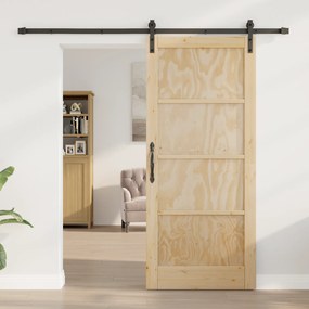 vidaXL Συρόμενη Πόρτα με Σετ Εξαρτημάτων 86x198.5 cm Συμπαγές Ξύλο Πεύκου