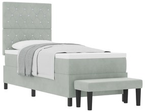vidaXL Κρεβάτι Box Spring με Στρώμα & Παγκάκι Ανοιχτό Γκρι 80x200 εκ Βελούδο