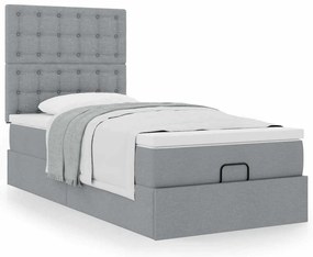 vidaXL Οθωμανικό κρεβάτι με στρώμα ανοιχτό γκρι 90x190cm ύφασμα