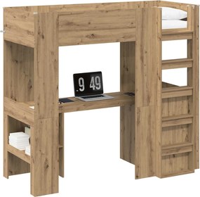 vidaXL Σκελετός κουκέτας με γραφείο με ράφι Artisan Oak 75 x 190 cm